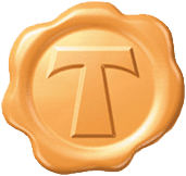 Golden wax seal with embossed letter T