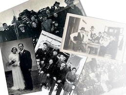Collage of vintage black-and-white family photographs