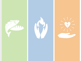 Three panels with fish, flame, and heart icons
