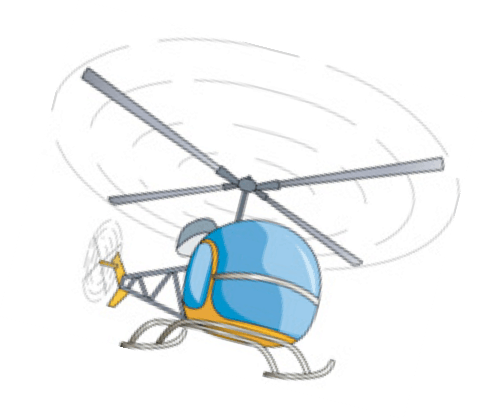 Cartoon blue helicopter with spinning rotor blades