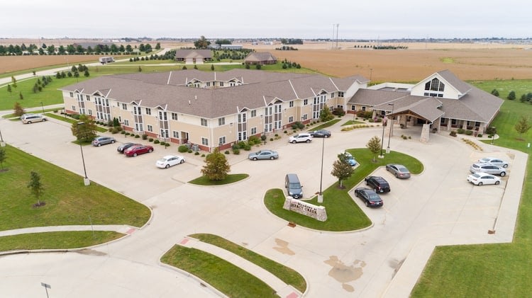 Aerial view of large assisted living facility