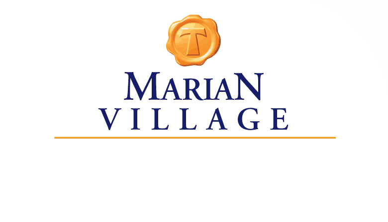 Marian Village logo with gold emblem