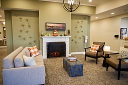 Cozy living room with fireplace and seating area