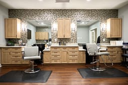 Modern hair salon with chairs and mirrors