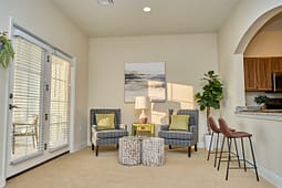 Cozy living room with armchairs and natural light