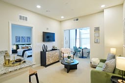 Modern open-concept apartment living room and dining area