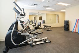 Small gym with elliptical machines and weights