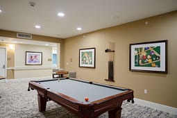 Billiards room with pool table and framed art