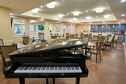Grand piano in modern community dining lounge