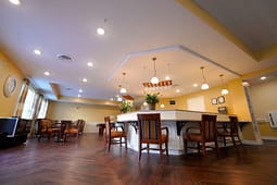 Cozy communal kitchen and lounge area with island