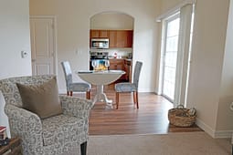 Cozy dining area with table set for two