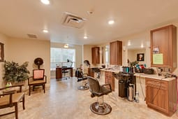 Modern hair salon interior with styling chairs