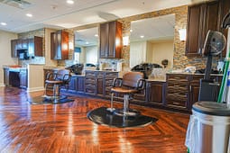 Modern salon interior with styling chairs and mirrors
