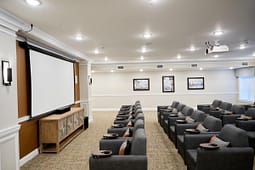 Private home theater with projector and armchairs