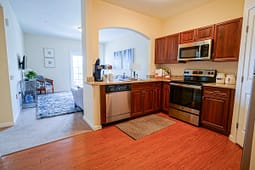 Modern kitchen with wood cabinets and stainless appliances