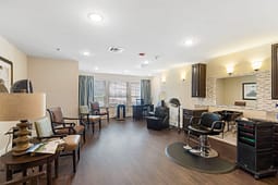 Modern salon interior with styling and wash stations