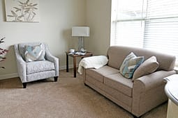Cozy living room with sofa and armchair