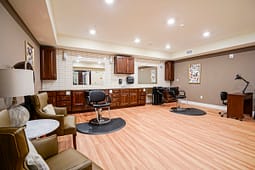 Modern salon interior with styling chairs and cabinets