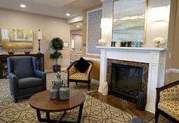 Cozy living room with fireplace and seating area