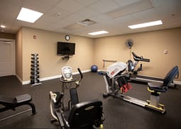 Small fitness room with cardio and strength equipment