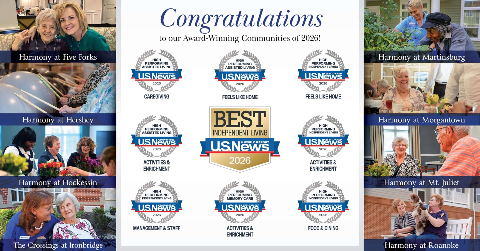 Senior living communities celebrating 2026 U.S. News awards