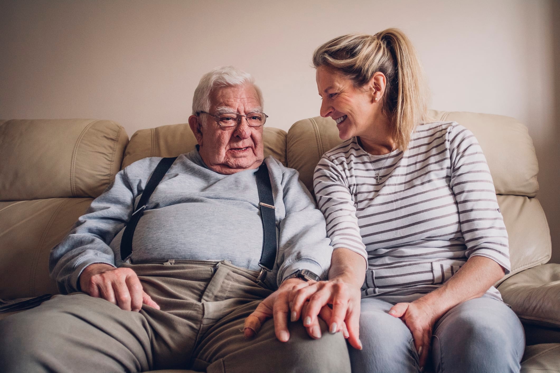 A resident with his daughter at Brightwater Senior Living