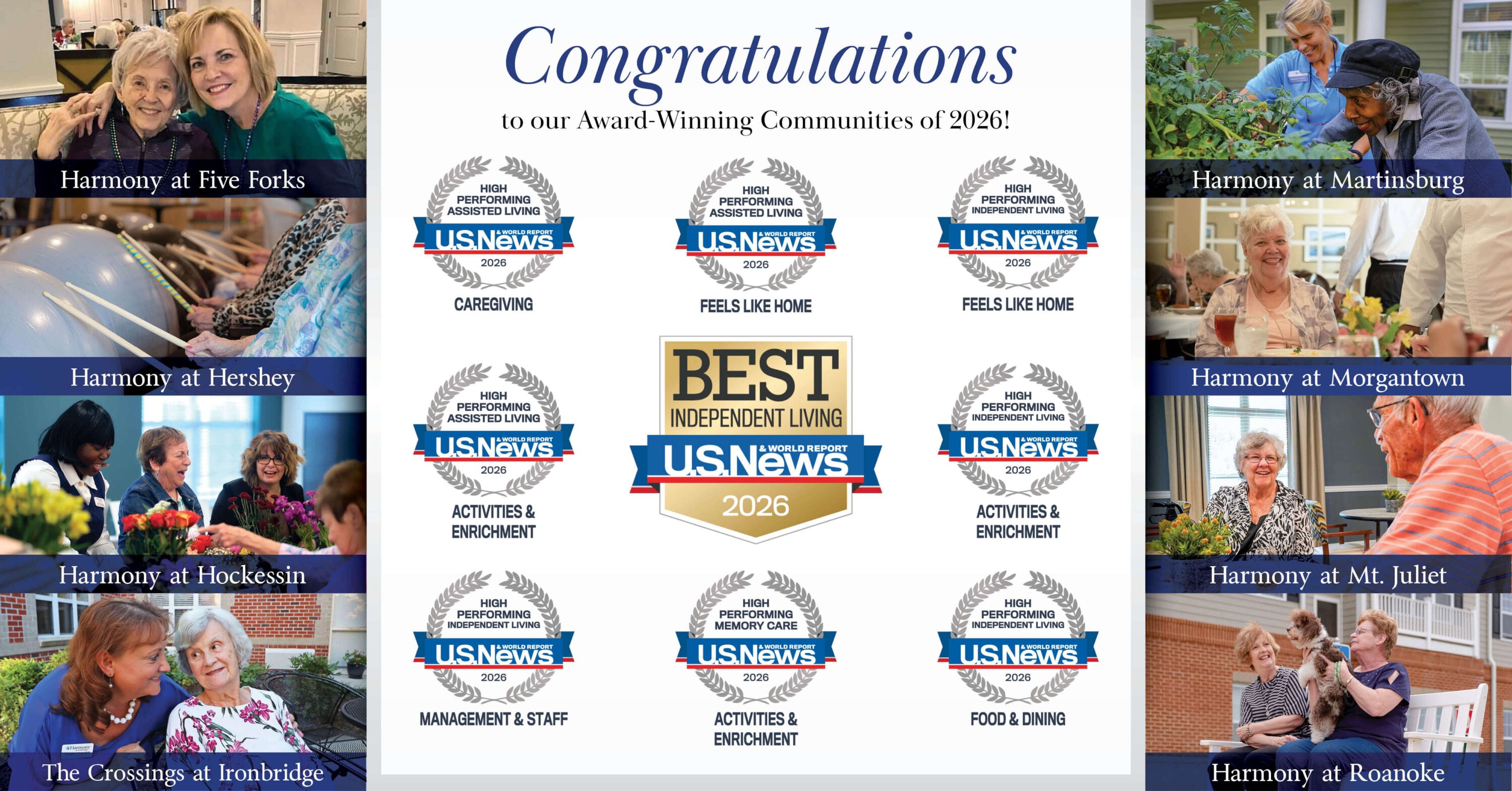 Senior living communities celebrating 2026 U.S. News awards